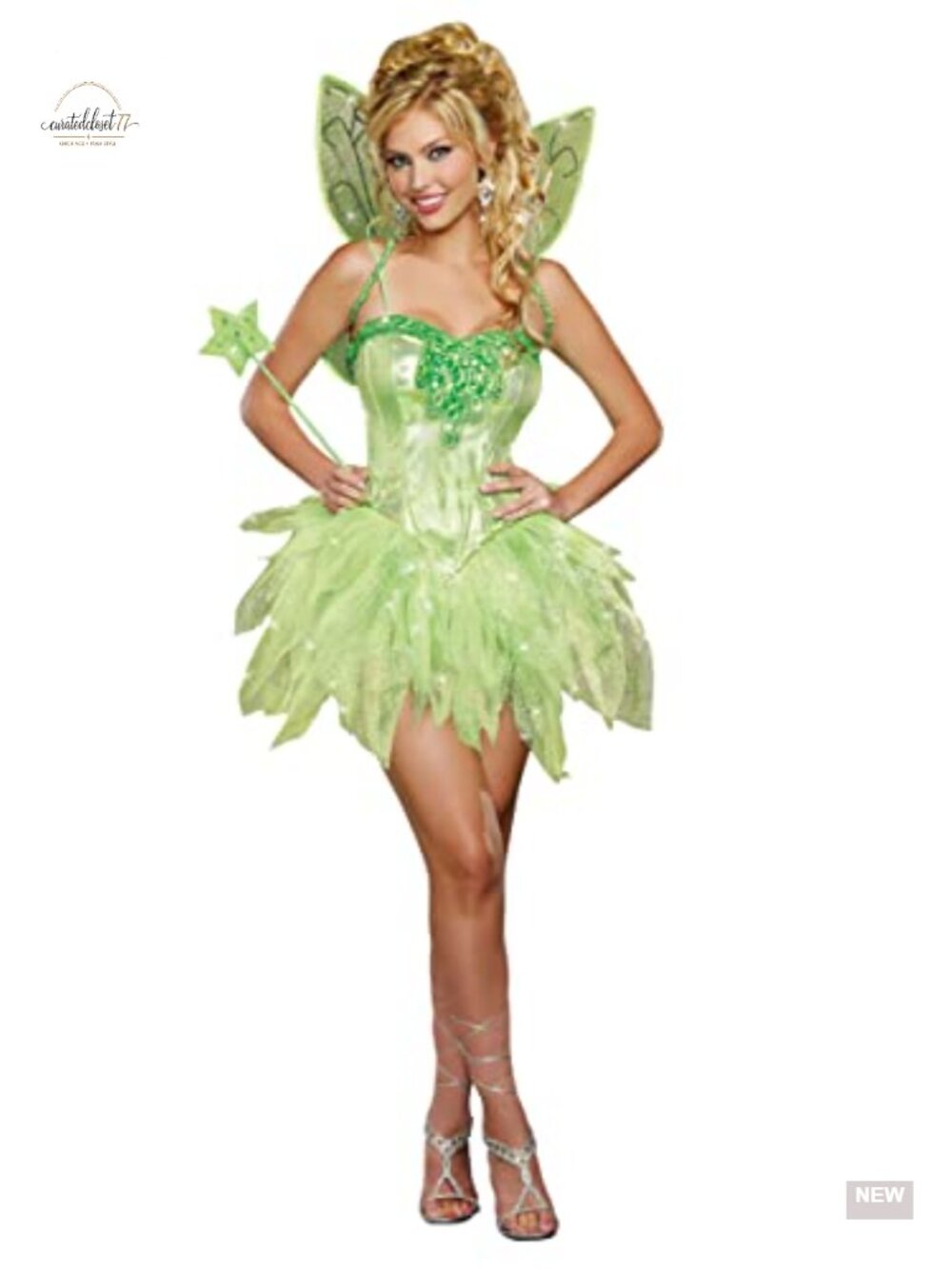 Fairy Costume Dress Wings Wand Holographic Tutu Rhinestone Neckline